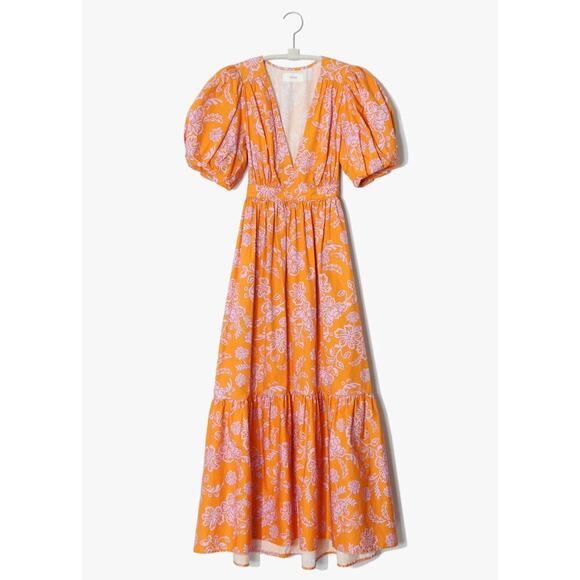 XIRENA Larkyn Orange Pink Print Midi Maxi Puff Sleeve Ruffle Dress Tuckernuck - Picture 7 of 16